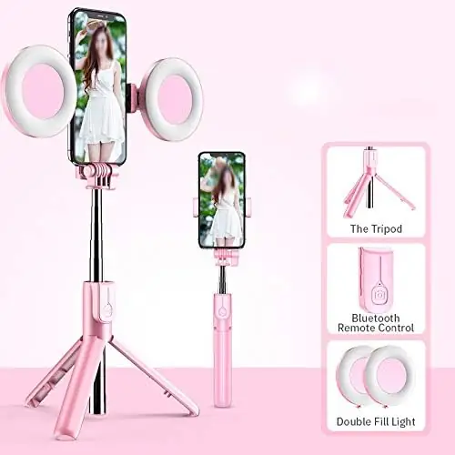 RTBBYU 4 in 1 Selfie Stick LED Ring Light Extendable Handheld Monopod Live Tripod for Smartphone - Image 2