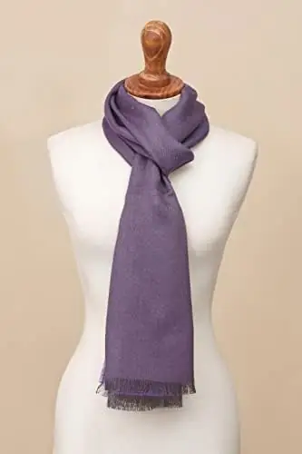 NOVICA Artisan Handmade Baby Alpaca Silk Blend Scarf Plum Grey Reversible Accessories Scarves Purple Ultra Violet Wrap Reversiblesolid Peru 'Options in Plum' - Image 4