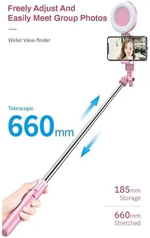 n/a 4 in 1 Wireless Bluetooth Selfie Stick LED Ring Light Extendable Handheld Monopod Live Tripod for Smartphone - Image 9