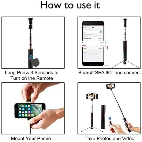 JHWSX Selfie Stick Mini Tripod 3 in 1 Monopod Selfie Stick Remote Shutter for Smartphone - Image 6