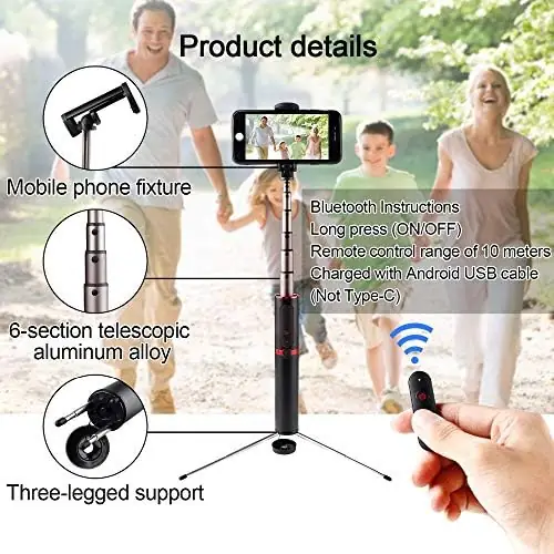 JHWSX Selfie Stick Mini Tripod 3 in 1 Monopod Selfie Stick Remote Shutter for Smartphone - Image 5