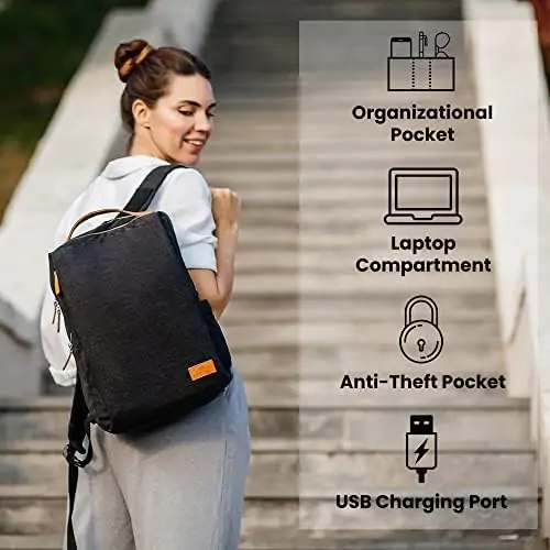 Nordace Siena Smart Backpack with USB Charging - 15.6 Inch Laptop Backpack, 19L Daily Backpack for Travel, Everyday, or Work (Black) - Image 2
