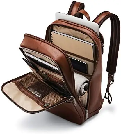 Samsonite Classic Leather Slim Backpack, Cognac, One Size - Image 5