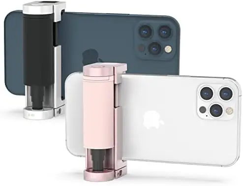 Just Mobile ShutterGrip 2 Secure Camera Handle Holder Removable Bluetooth Remote Clicker/Remote, FaceTime Zoom Stand, Selfie Stick/Tripod for iPhone Android Silver+ Pink (2 PCS Pack)