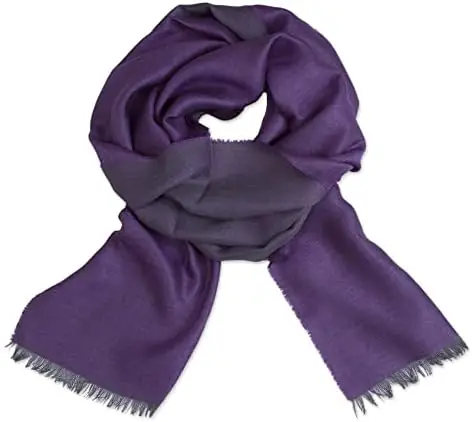 NOVICA Artisan Handmade Baby Alpaca Silk Blend Scarf Plum Grey Reversible Accessories Scarves Purple Ultra Violet Wrap Reversiblesolid Peru 'Options in Plum'