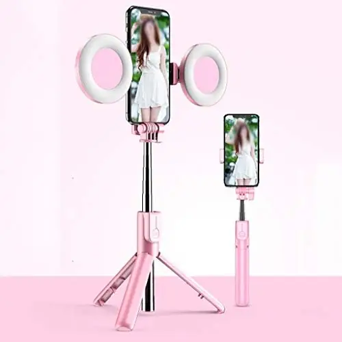 RTBBYU 4 in 1 Selfie Stick LED Ring Light Extendable Handheld Monopod Live Tripod for Smartphone