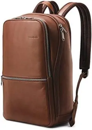 Samsonite Classic Leather Slim Backpack, Cognac, One Size