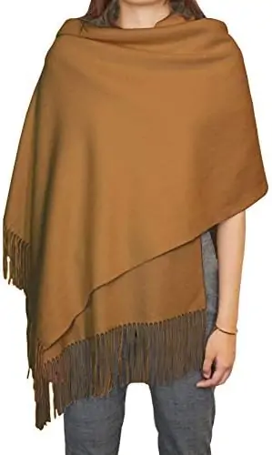 State Cashmere Solid Color Fringe Shawl 100% Cashmere Oversized Wrap Scarf